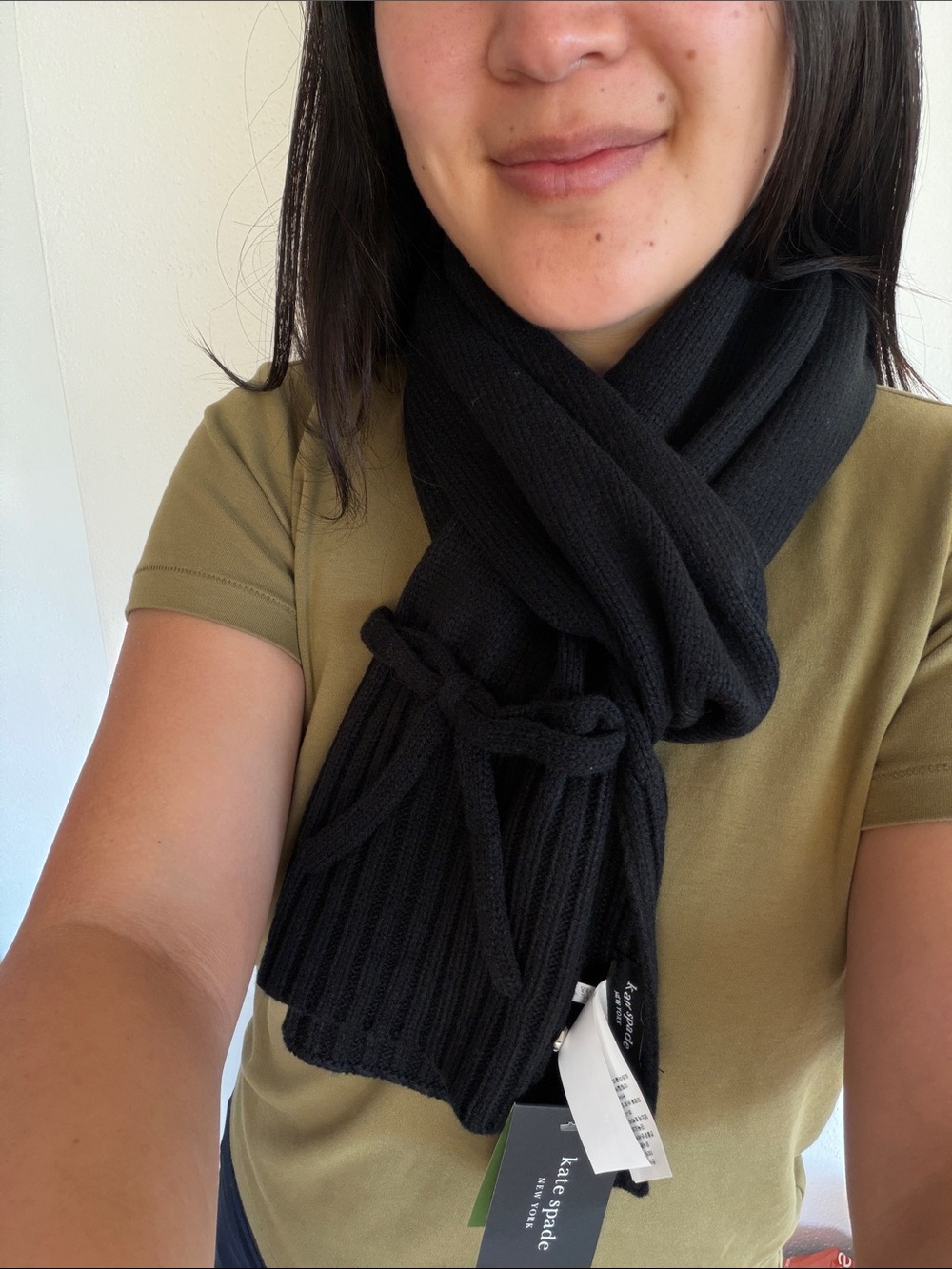 Kate Spade Black Knit Ribbed Bow Scarf
